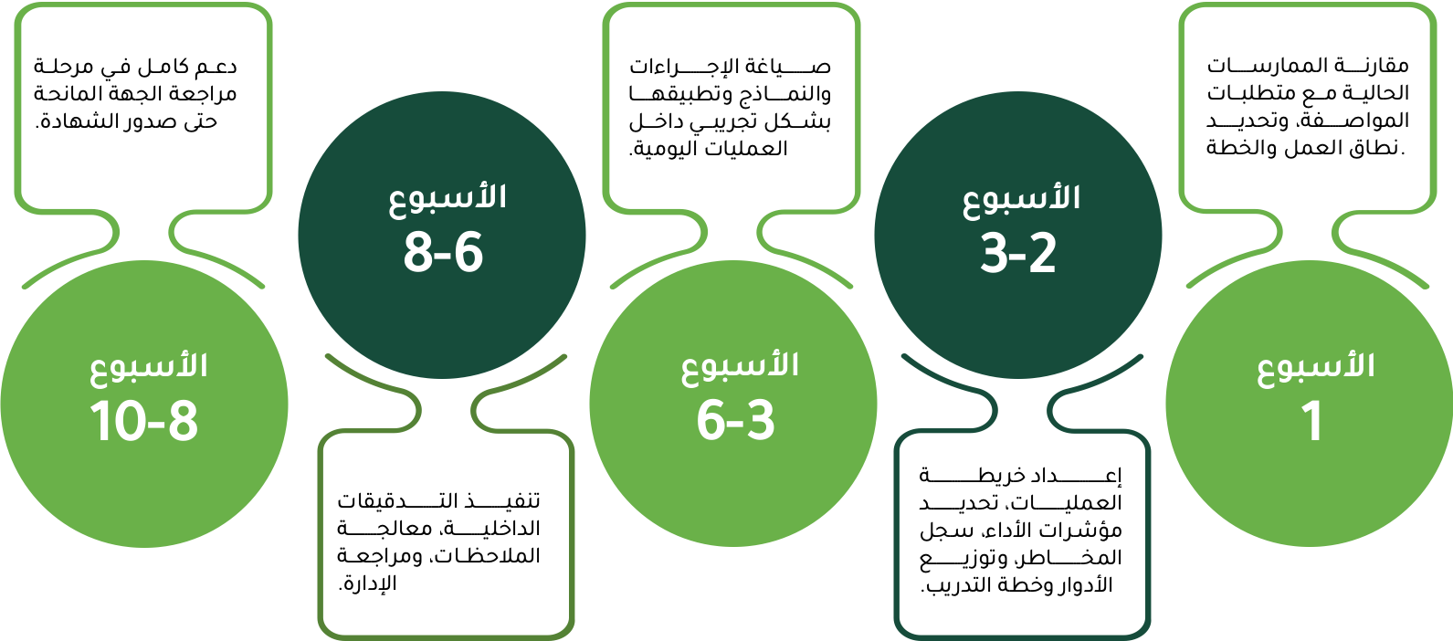 جدول زمني لبرنامج التأهيل يوضح المراحل أسبوعًا بأسبوع من الأسبوع 1 حتى الأسبوع 8-10