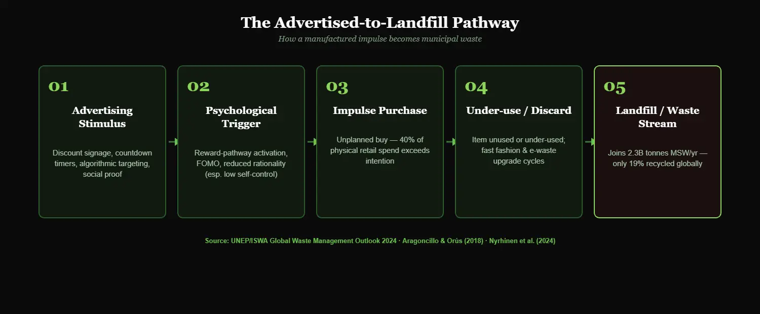 The advertised-to-landfill pathway diagram