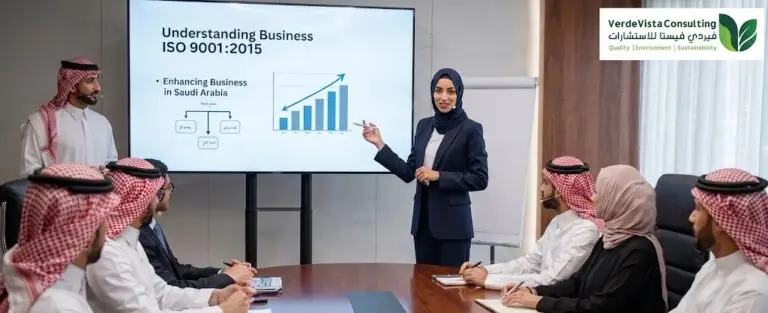 فريق VerdeVista يراجع وثائق نظام إدارة الجودة مع عميل سعودي