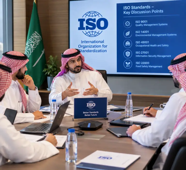 فريق VerdeVista يراجع وثائق نظام إدارة الجودة مع عميل سعودي