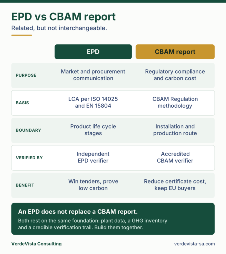 Comparison of an EPD and a CBAM embedded emissions report